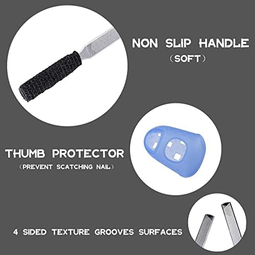 2-Piece Stainless Steel Toenail File for Thick Nails | 4-Sided Design with Non-Slip Grip & Thumb Protector | 7" Durable Metal Nail File for for All, Elderly & Dogs