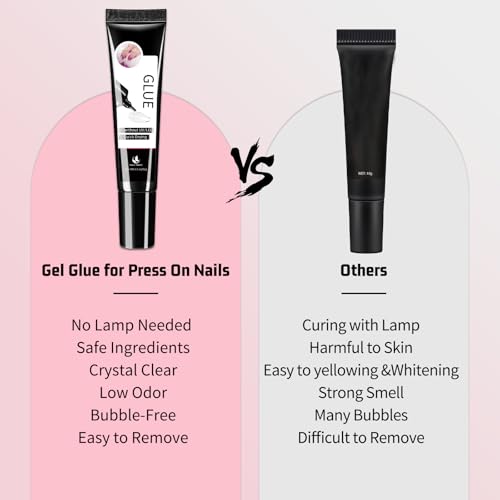 3Pcs Solid Nail Glue Gel for Press On Nail, No UV Lamp, Super Strong, Quick Drying, Semi Solid, Long Lasting, Clear/Transparent (15g x3)