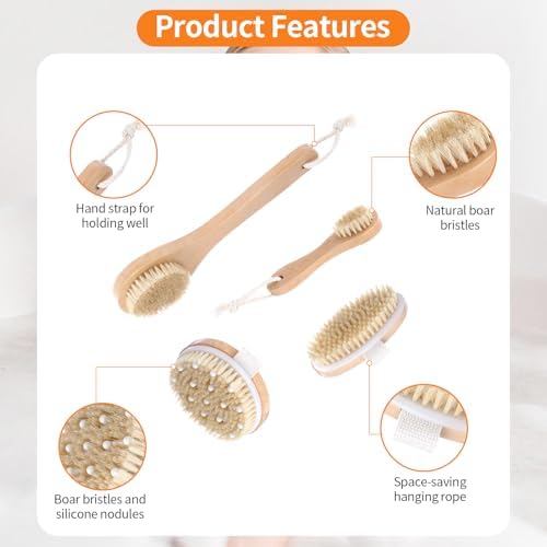 4 Pcs Dry Brush Set, Dry Brushing Body Brush for Lymphatic Drainage, Dry Brush for Body Lymphatic Drainage, Dry Body Brush, Body Dry Brush, Skin Brush for Dry Brushing, Dry Brushes