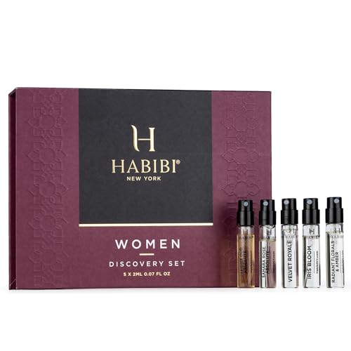 H HABIBI Deluxe Women's Fragrances Discovery Sample Set - Luxury Mini Perfumes for Women - Includes Iris, Magnolia, Jasmine Oud, & Rose Perfume Samples - 6 X 2ml Travel Size Perfume Samples