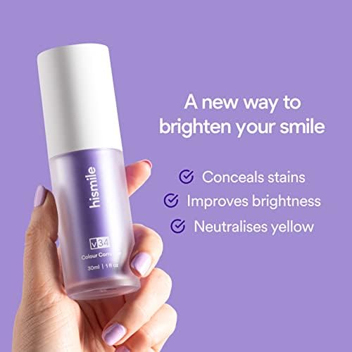Hismile v34 Colour Corrector, Tooth Stain Concealer, Teeth Whitening Booster, Purple Toothpaste, Color Correcting Technology, V34, Tooth Colour Corrector
