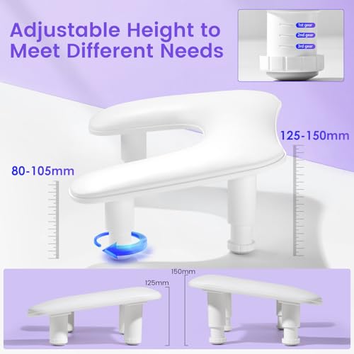 Big Arm Rest for Nails Tech: 2nd Generation U-Shaped Manicure Nail Arm Rest Stand Height Adjustable Armrest Microfiber PU Leather Hand Rest Pillow for Acrylic Nails (White)