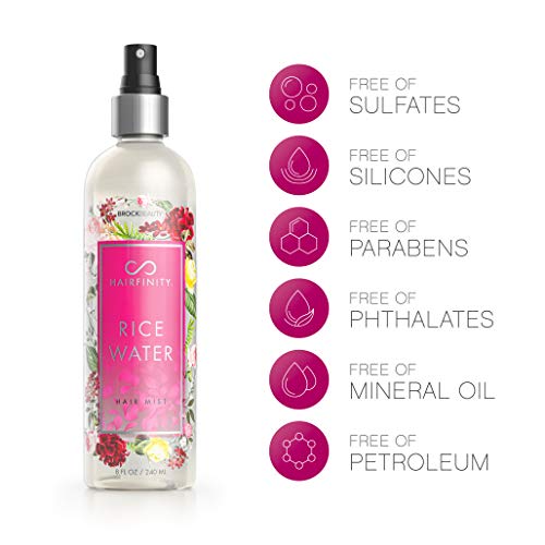 Hairfinity Rice Water Hair Mist - Silicone & Sulfate Free Formula - Best for Damaged, Dry, Curly or Frizzy Hair - Safe for Keratin and Color Treated Hair 8oz
