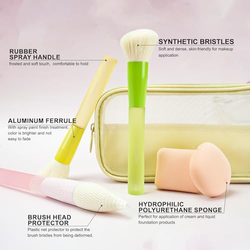 18-Pcs Makeup Brush Set for Beginners - Travel-Friendly with Soft Arthritis-Friendly Handles & Non-Shedding Bristles | Includes Storage Bag, Eyeshadow Brushes & Sponges (Multi-Color)