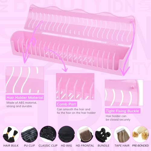 IDN BEAUTY Hair Extension Holder Stand for Styling, 4 Installation Modes With Tool, Pink Hair Extension Holder Designed to Securely Hold Your Extensions for Washing, Styling, Packing and Storing