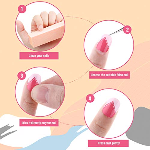 240 Pieces False Nails Kids Press on Short Artificial Fake Nails Cute Pre Glue Full Cover Acrylic Nail Tip Kit for Children Little Girls Nail Decoration, 10 Boxes (Pink Flower)