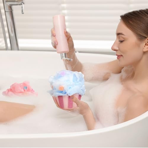4 Pcs Cupcake Bath Loofah Sponge Cartoon Body Scrubber Loofah Soft Mesh Exfoliating Bath Scrubber Shower Ball for Shower Sponge Gifts Exchange Birthday Party