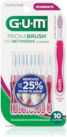GUM Proxabrush Go-Betweens - Moderate - Interdental Brushes - Soft Bristled Dental Picks for Plaque Removal Health - Safe for Braces & Dental Devices, 10ct (Pack of 6)