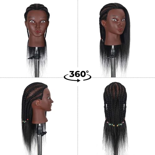 16" Mannequin Head Human Hair with 100% Real Hair Cosmetology Mannequin Doll Head for Hairdresser Practice Braiding Hairstyling with Free Table Clamp Stand (16 Inch)