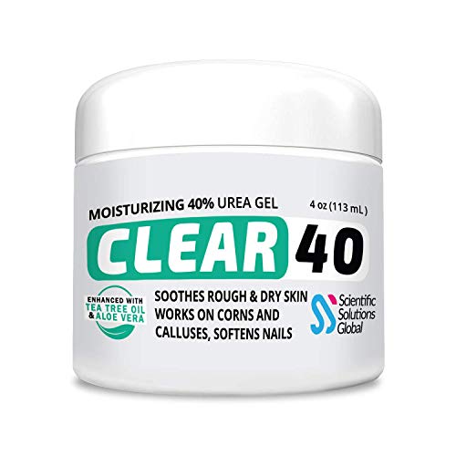 CLEAR 40 Urea Cream 40 Percent for Feet Maximum Strength (4oz) | Softens Cracked Heels & Dry Skin Urea Cream 40 Percent - Tea Tree & Coconut Oil | Callus & Corn Treatment | Made in USA