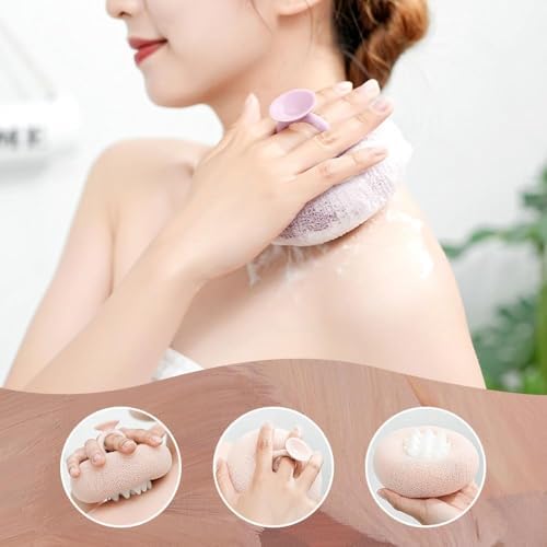 2025 New Super Soft Sunflower Suction Cup Bath Ball, 2-in-1 Sunflower Bath Ball Exfoliating Bath Sponge Cleaning Brush, Mesh Sponge Pouf Shower Ball for Women Men (Pink)