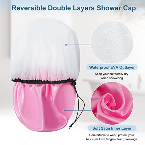 3 Pcs Super Jumbo Satin Lined Shower Cap for Women, Extra Large, Adjustable for Braids, Long Hair & Locs Dreadlocks