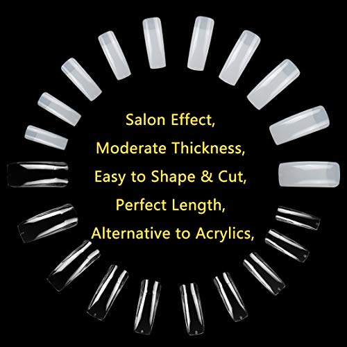 1000PCS Square Nail Tips for Acrylic Nails Professional, Fake Clear Natural Acrylic Short Square French Artificial Nail Tips Half Cover with Acrylic Nail Clipper, 2PCS Nail Files for Nail Salon Home