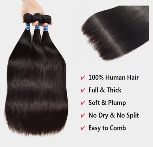 10A Straight Bundles Human Hair 20 22 24 Inch Straight Hair 3 Bundles Unprocessed Brazilian Virgin Human Hair Extension Double Weft Natural Black