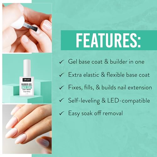 IBD Rubber Base Gel Polish, Base Coat – Clear Soak-Off Rubber Base Builder Gel for Nail Strengthening & Breakage Prevention, 0.5 fl oz