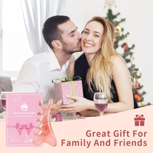 4-in-1 Massage Comb Pink Gua Sha Facial Tools Head Massage Combs Neck Body Face Eye Massager Tool for Body Tension Relief Promote Lymphatic Circulation Gifts for Women Men