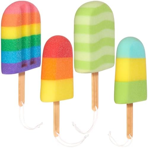 4-Piece Bath Sponge Set - Popsicle Soap Sponge for Kids and Adults - Hygienic & Durable Shower Loofahs - Colorful Bath Sponges with Gift Box