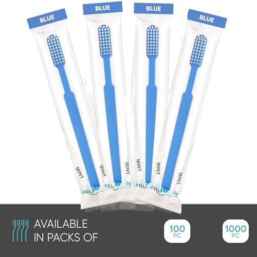 100 Pack Disposable Toothbrushes with Toothpaste Built In | Mint Prepasted Toothbrushes Individually Wrapped - Blue Single Use Waterless Toothbrush with Soft Bristles for Work, Camping, Travel