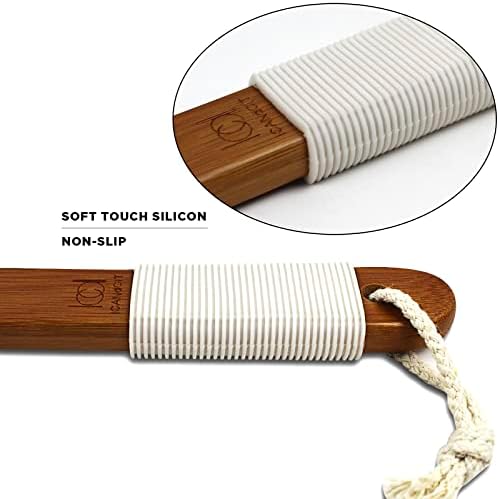 ICANdOIT-17.71Inch Natural Boar Bristles Anti-Slip Long Handle Bath Brush,Bent Handle Shower Scrubber for Exfoliating,Shower Back Brush,Exfoliation Set with Pumice Stone (1 Pack)