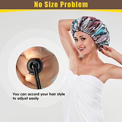 4 Packs Shower Caps, Extra Large Adjustable Double Layer Waterproof Hair Cap for Women, Waterproof Exterior & EVA Lining, Oversized Design for Long Thick Hair (Starlight Printing, X-Large)