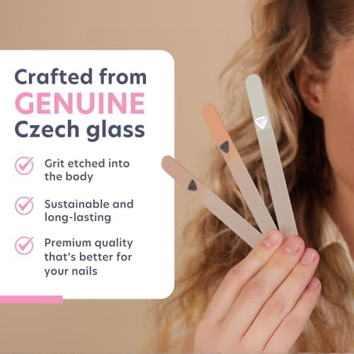 BONA Fide Beauty Czech Glass Nail File Set 3-Pieces, Muted Fall Colors Nail Filers - Reusable Nail Care, Lovely Gifts for Bridesmaid, Travel Beauty Tool