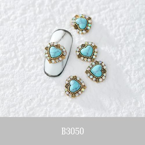 50PCS Western Nails Turquoise Nail Charms 3D Nail Art Supplies Nail Accessories Nail Decoration Retro Nail Charms for Manicure Craft