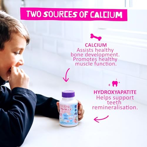 Jack N' Jill Tooth Sparkles - Tooth Cleaning Calcium Chews, Supports Teeth & Bone Development, Natural Flavors, with Xylitol, Vitamin D & Calcium, Sugar-Free - Natural Strawberry, 60 Tablets