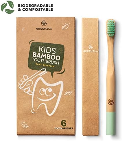 Greenzla Kids Bamboo Toothbrushes (6 Pack) | BPA Free Soft Bristles Toothbrushes | Eco-Friendly, Natural Bamboo Toothbrush Set | Biodegradable & Compostable Charcoal Wooden Toothbrushes