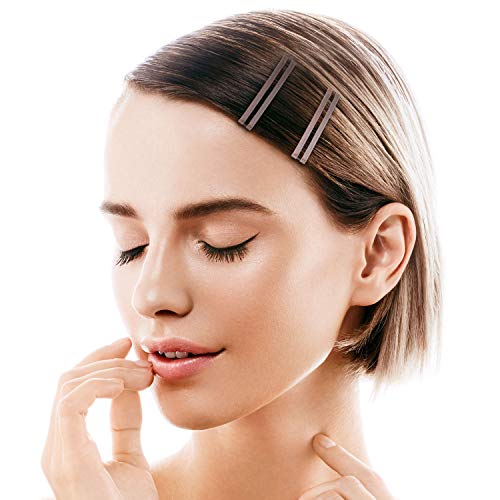 48 Pieces No Slip Metal Hair Clips Hairpin Open Center Metal Barrettes 2.36 x 0.39 Inch Snap Button Hairpin for Women, Gold Silver Black and Coffee