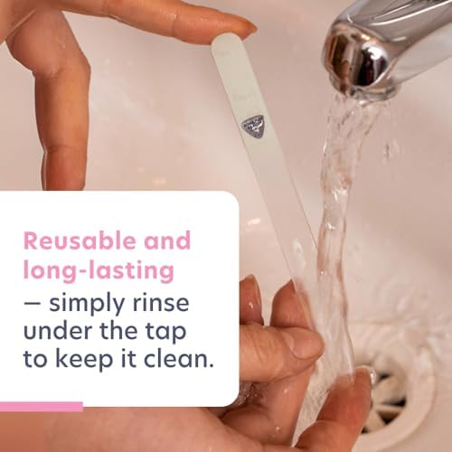 Bona Fide Beauty Czech Glass Nail File for Natural Nails (Guava Color), Fine Grit (180/240) Etched Crystal Fingernail File with Clear Case. Ideal Gift for Bridesmaids.