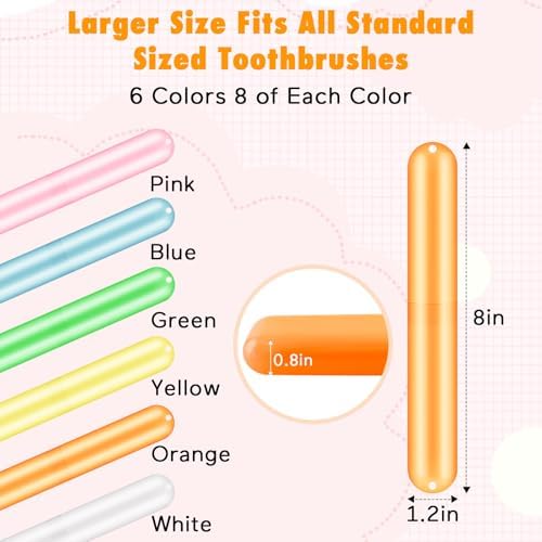 HOFASON 48PCS Large Travel Toothbrush Case Holder, Toothbrush Holders Bulk, Kids Classroom Plastic Pencil Case 8x1.2x0.8 inches, Portable Toothpaste Case Cover Protector for Travel Use (6 Colors)