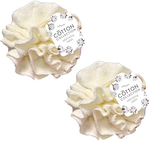Cotton Collection Exfoliating Shower Pouf, 2 Pack, White