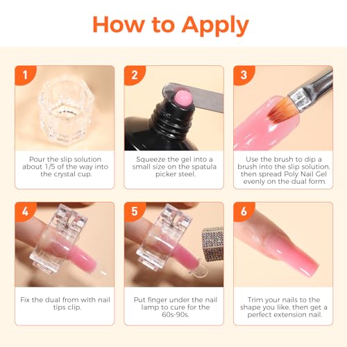 100Pcs Nail Forms Kit, 10 Sizes Reusable Dual nail Forms for Poly Gel & Builder Gel, 120ml Slip Solution Liquid, 6 Clips, Dual-Ended Brush, Nail Art Cup, DIY Pedicure Kit for Beginners