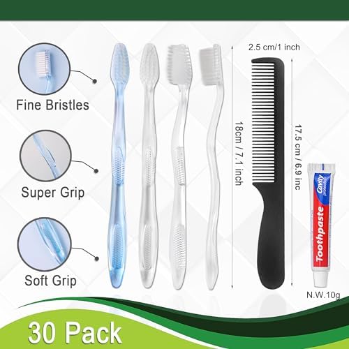 100 Pack Disposable Toothbrushes with Toothpaste and Comb for Homeless Individually Wrapped,10g Travel Toothpaste,7inch Black Hair Comb