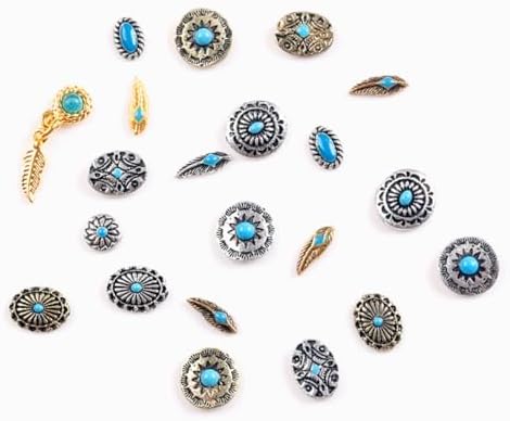 50 PCS Metal Turquoise Nail Charms - Western Cowboy Nail Art Decorations, 3D Nail Gems for DIY Manicure, Mixed Shapes Nail Accessories for Gel Acrylic Nails (Blue)