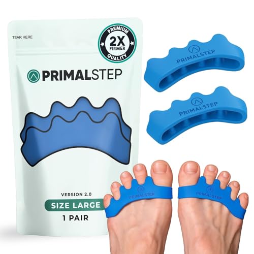 2.0 Firm Edition Toe Separators - Extra Firm, Stretchy & Flexible - Thicker & More Durable - Dr. Recommended Toe Spacers - Loved by Those with Bunions or Plantar Fasciitis - (Blue, Large)
