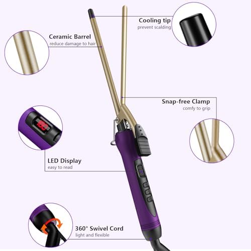 3/8 Inch Small Curling Iron Wand for Short & Long Hair, Ceramic Small Barrel Curling Iron Tiny Curling Wand with Adjustable Temperature, Include Heat Resistant Glove