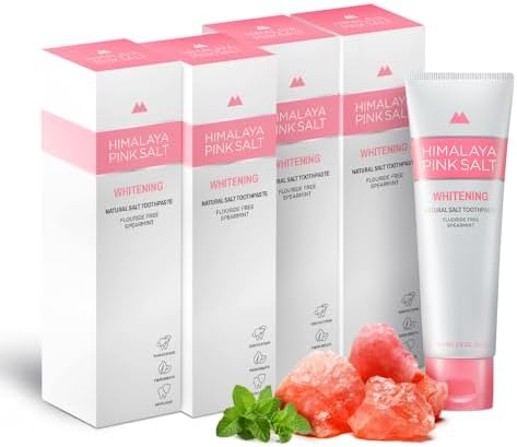 HIMALAYA PINKSALT Natural Whitening Toothpaste, 3.9 OZ (Pack of 4)- Fluoride Free I Natural Toothpaste for Teeth Whitening I Gum Health Care I Plaque Remover I Spearmint Flavor