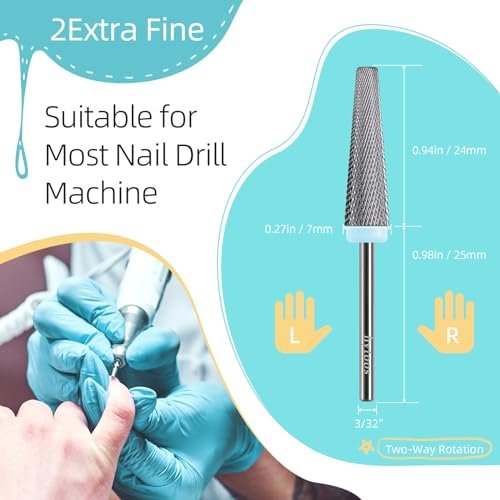 24mm Super Long 5 in 1 Nail Drill Bits, Cross Tapered Carbide Bit, 3/32" Two-way Rotate for Both Hand, Remove Acrylic Nails/Gel, Electric File Tool Drills Manicure Accessories (2XF)