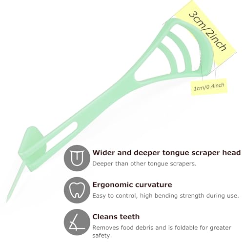 100 Counts Disposable Tongue Scraper with Dental Picks, Plastic Tongue Scrubber,BPA Free Tongue Cleaner Scrapers, Reduce Bad Breath and Fresh Breath(Green)