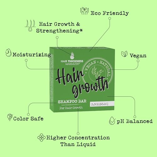 Hair Growth Shampoo Bar with Biotin. Eco-Friendly, No Harsh Chemicals, Color Safe, pH Balanced. Solid Shampoo Bar Equal To 3 Liquid Bottles. Zero Plastic, USA Made, Strengthening & Dry Hair Relief