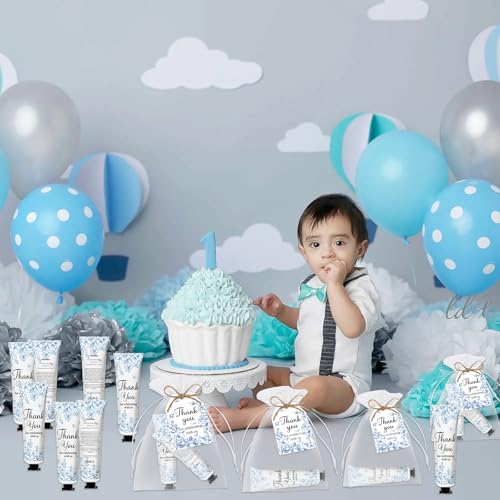 50 Sets Blue Flower Baby Shower Hand Cream Set, Favors Party for Guests Bridal Wedding Gift Bulk Baby Shower Travel Size Hand Cream Blue Flower with Thank You Card and Organza Gift Bags(blue flower)