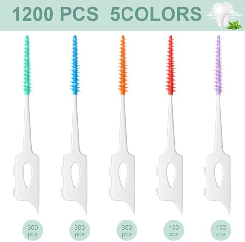 1200 Pcs Soft Interdental Brushes Disposable Dental Floss Picks with Case Picks Dental Braces Brush for Teeth Cleaning and Gum Health