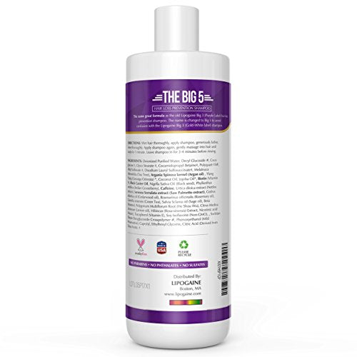 Big 5 Hair Stimulating Shampoo for Hair Thinning & Breakage, for All Hair Types, Men and Women, Infused With Biotin, Caffeine, Argan Oil, Castor oil and Saw Palmetto (Purple)
