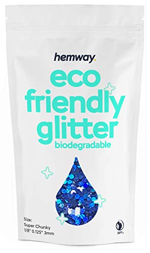 Hemway Eco Friendly Biodegradable Glitter 100g / 3.5oz Bio Cosmetic Safe Sparkle Vegan for Face, Eyeshadow, Body, Hair, Nail and Festival - Super Chunky (1/8" 0.125" 3mm) - Sapphire Blue Holographic