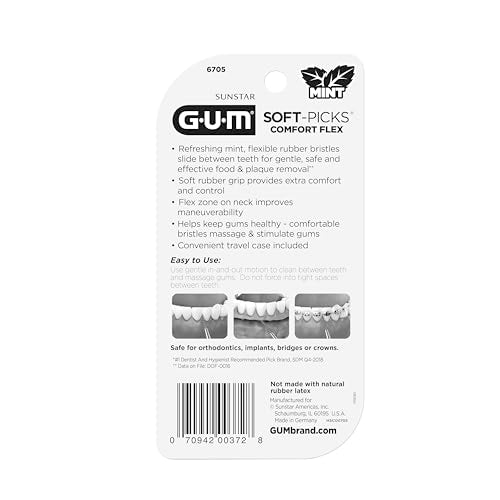 GUM Soft-Picks Comfort Flex, Mint, Easy to Use Dental Picks for Teeth Cleaning Health, Disposable Interdental Brushes with Convenient Carry Case, Dentist Recommended, 80 Count (Pack of 4)