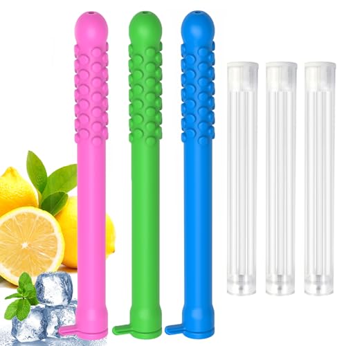 3PCS Chewable Essential Oil Breath Stick, Chewable Breather Stick for Fresh Breath, Portable Breath Freshener with 9 Replacement Cores, Chewable Essential Oil Breath Stick Travel-Friendly