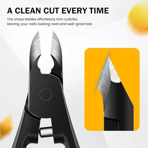 BEZOX Cuticle Cutters for Nails - Precision Half Jaw Cuticle Clippers, Stainless Steel Cuticle Trimmer for Manicure and Pedicure, Professional Cuticle Remover Tool - Black