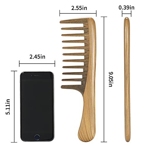 BESTOOL Wide Tooth Comb, Extra Large Natural Sandalwood Wide Tooth Comb Detangler for Curly Long Thick Wet or Dry Hair Anti-static