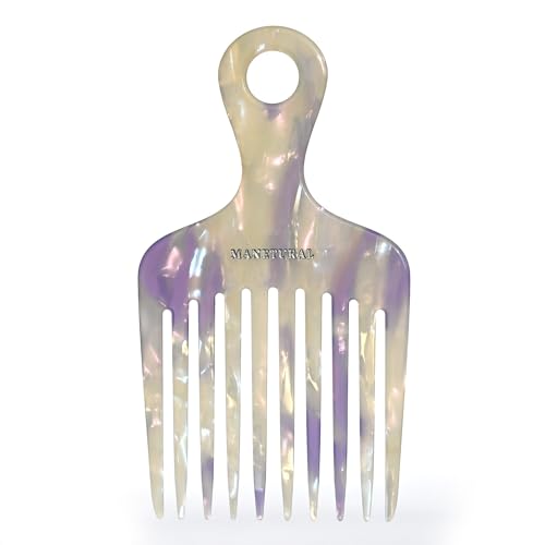 14MX hair picks for women, hair picks for curly, wide tooth comb for curls, afro pick, Acetate comb 5.5 inches(14 cm) (White purple, 1 PACK)